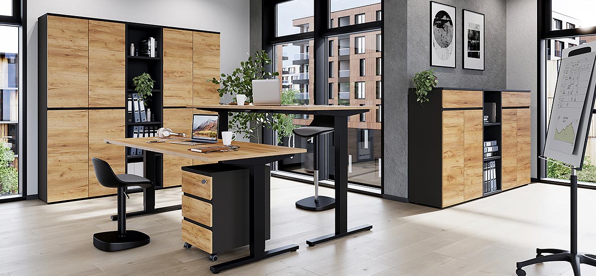 Möbelprogramm Lissabon Grafit/Eiche
