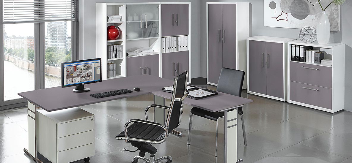 Möbelprogramm Priola Grafit/Weiß