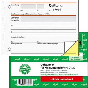 Sigel Formularbuch Sd120 Quittung Für Kleinunternehmer Ohne Mwst