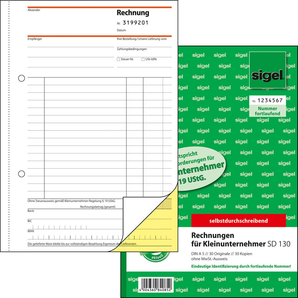 Sigel Formularbuch Sd130 Rechnung Für Kleinunternehmer Mit